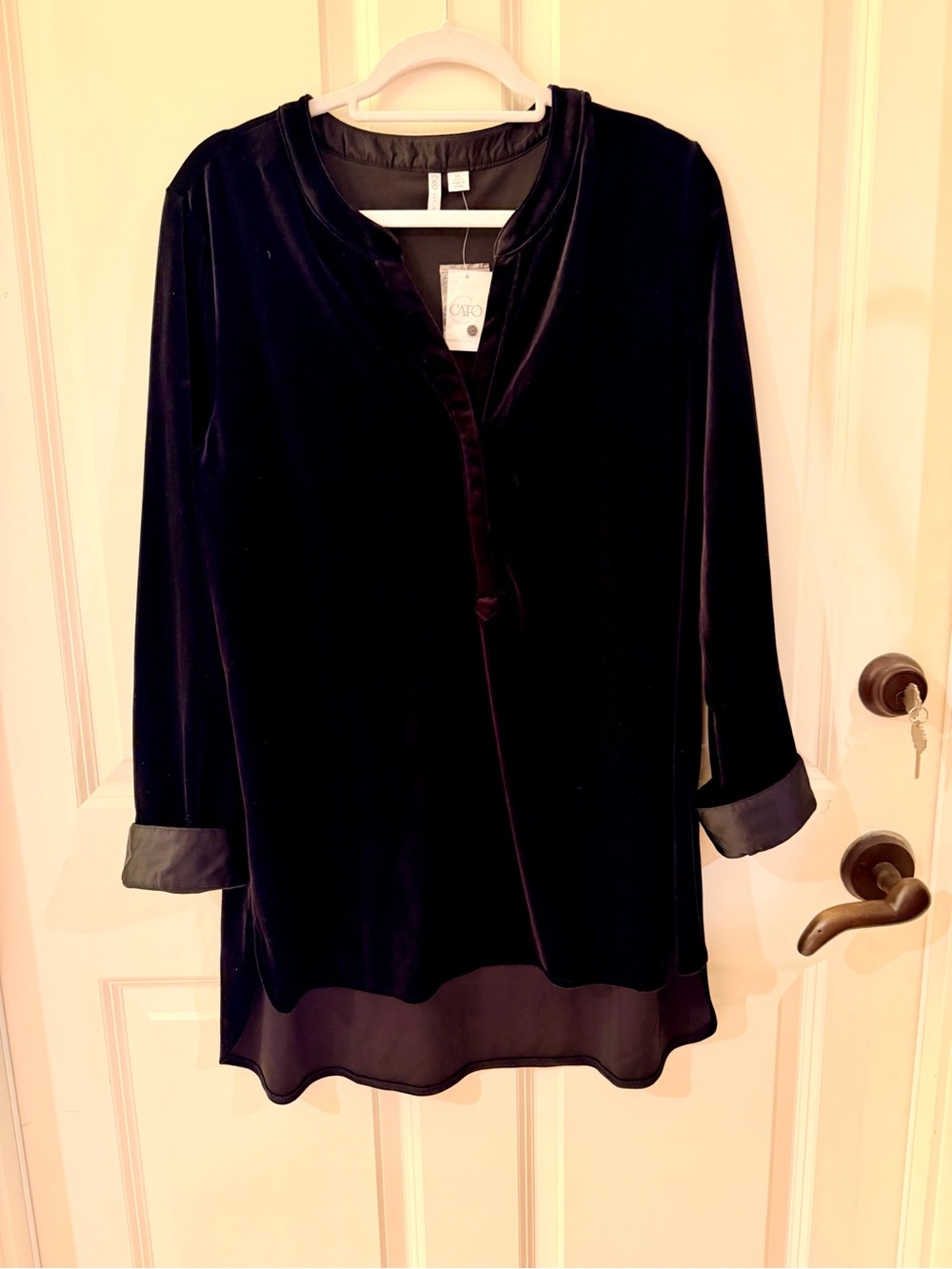 Cato Black Velvet Tunic Blouse - Elegant Long Sleeve Top NWT